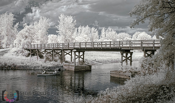 Pont de bois à l'île Grosbois - IR
